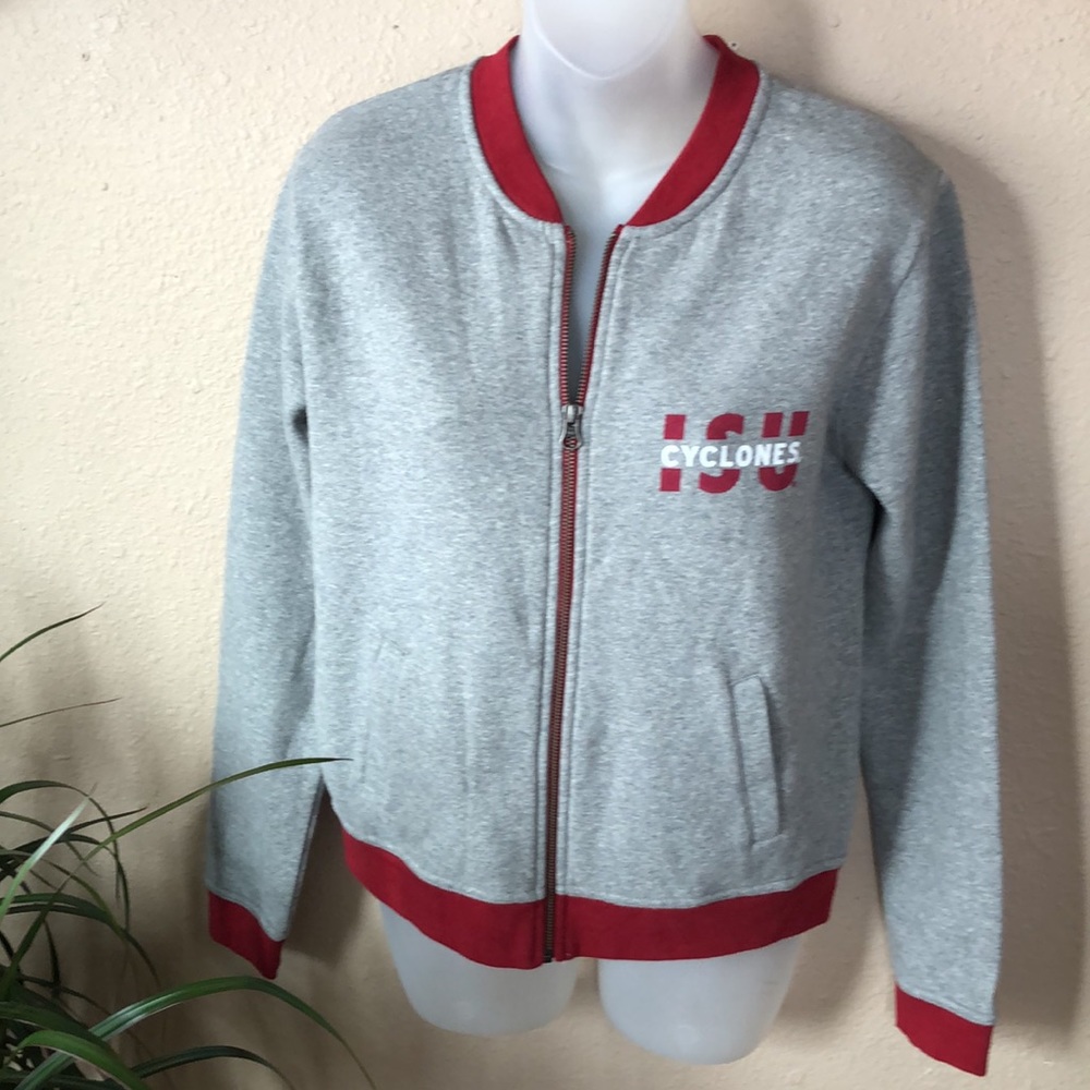 League Gray & Red Iowa State Cyclones Zip-Up Bomber Sweatshirt